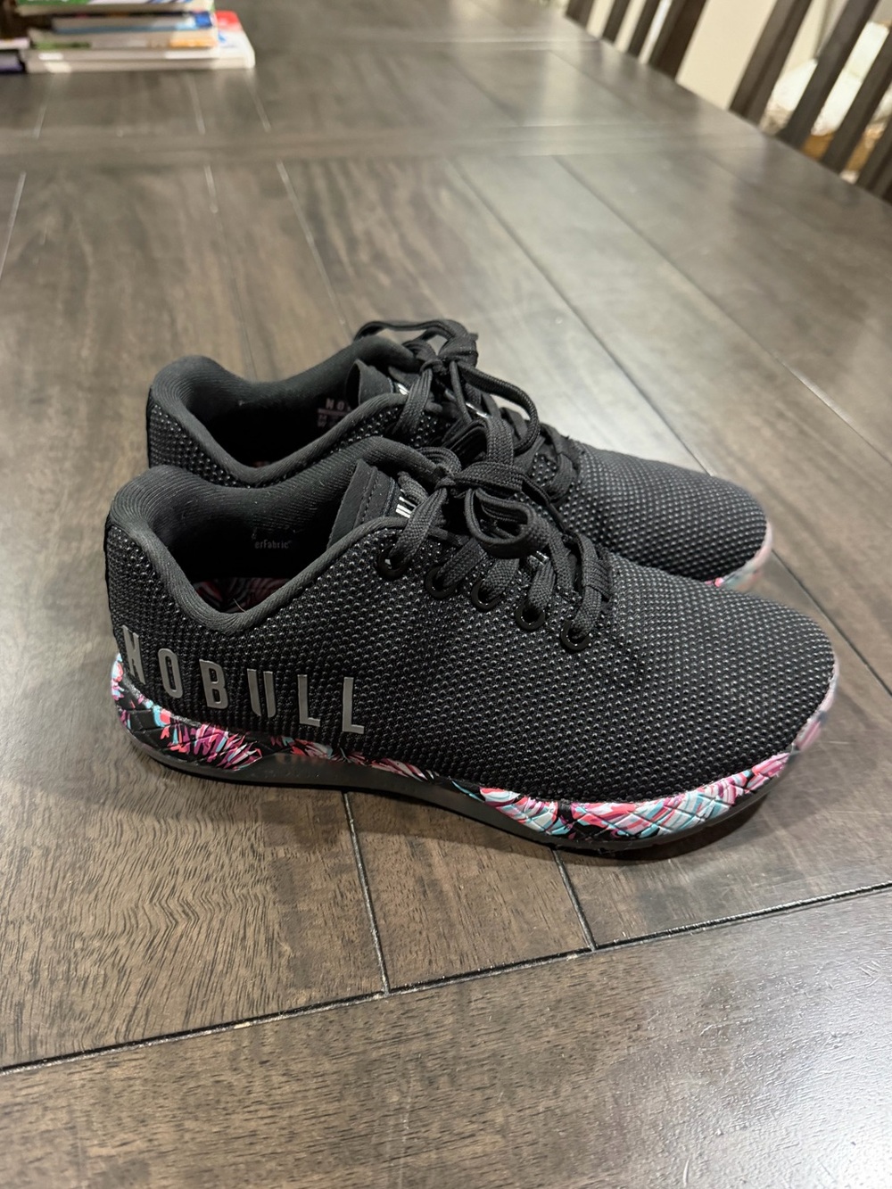 NOBULL Black Knit Trainers with Multicolor Floral Midsole - Picture 4 of 12